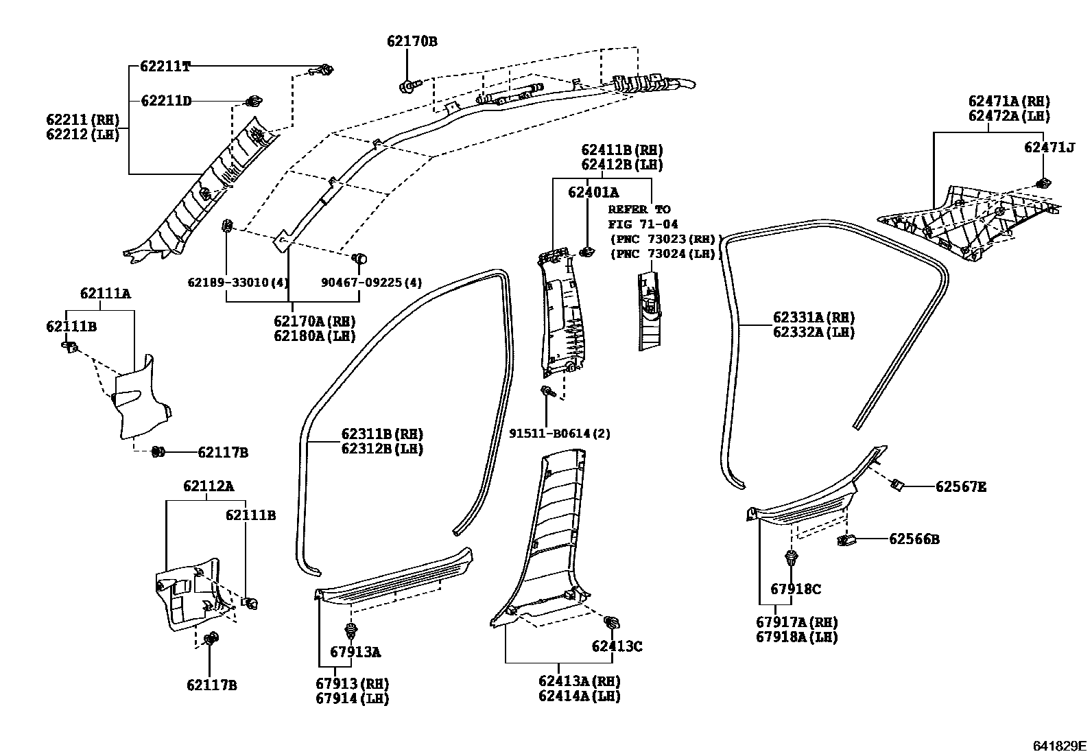 Toyota CAMRY 内饰板和车门防水胶条 EPC diagram — 641829E