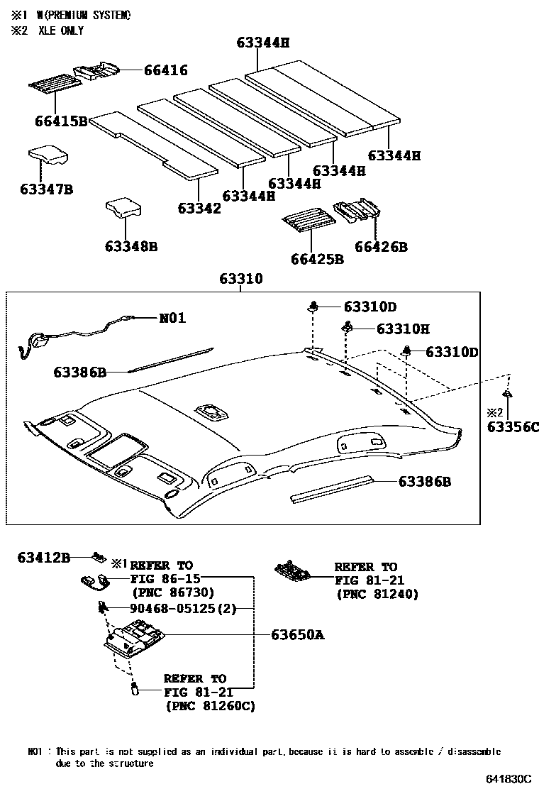 Toyota CAMRY 车顶内衬和消声垫 EPC diagram — 641830C