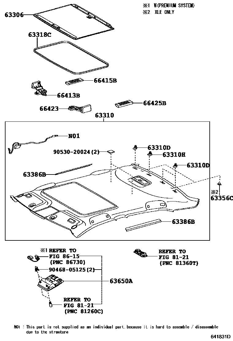 Toyota CAMRY 车顶内衬和消声垫 EPC diagram — 641831D