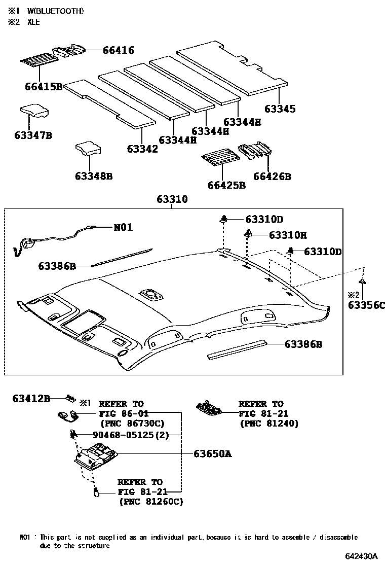 Toyota CAMRY 车顶内衬和消声垫 EPC diagram — 642430A