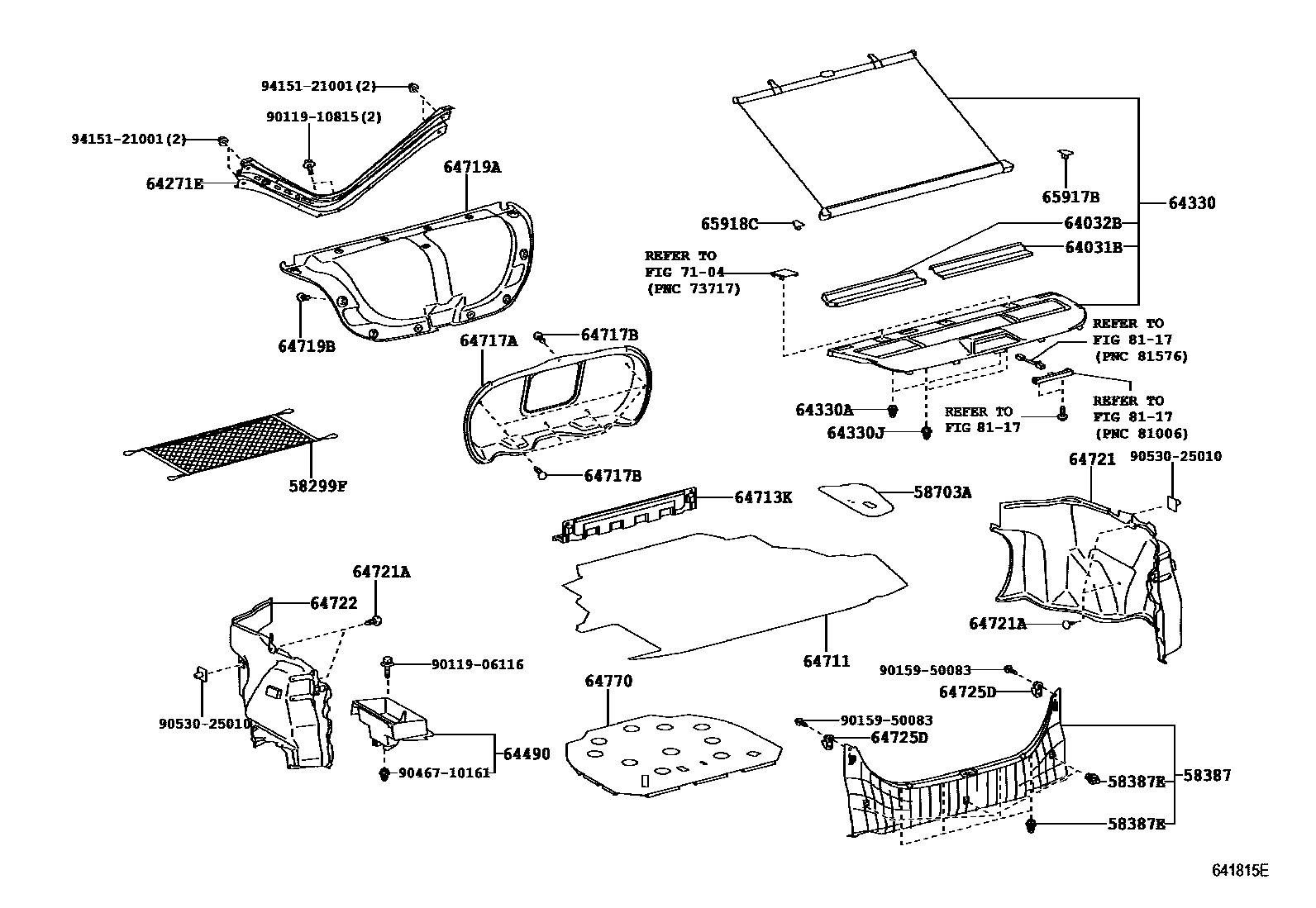Toyota CAMRY 杂物箱板和行李箱垫 EPC diagram — 641815E