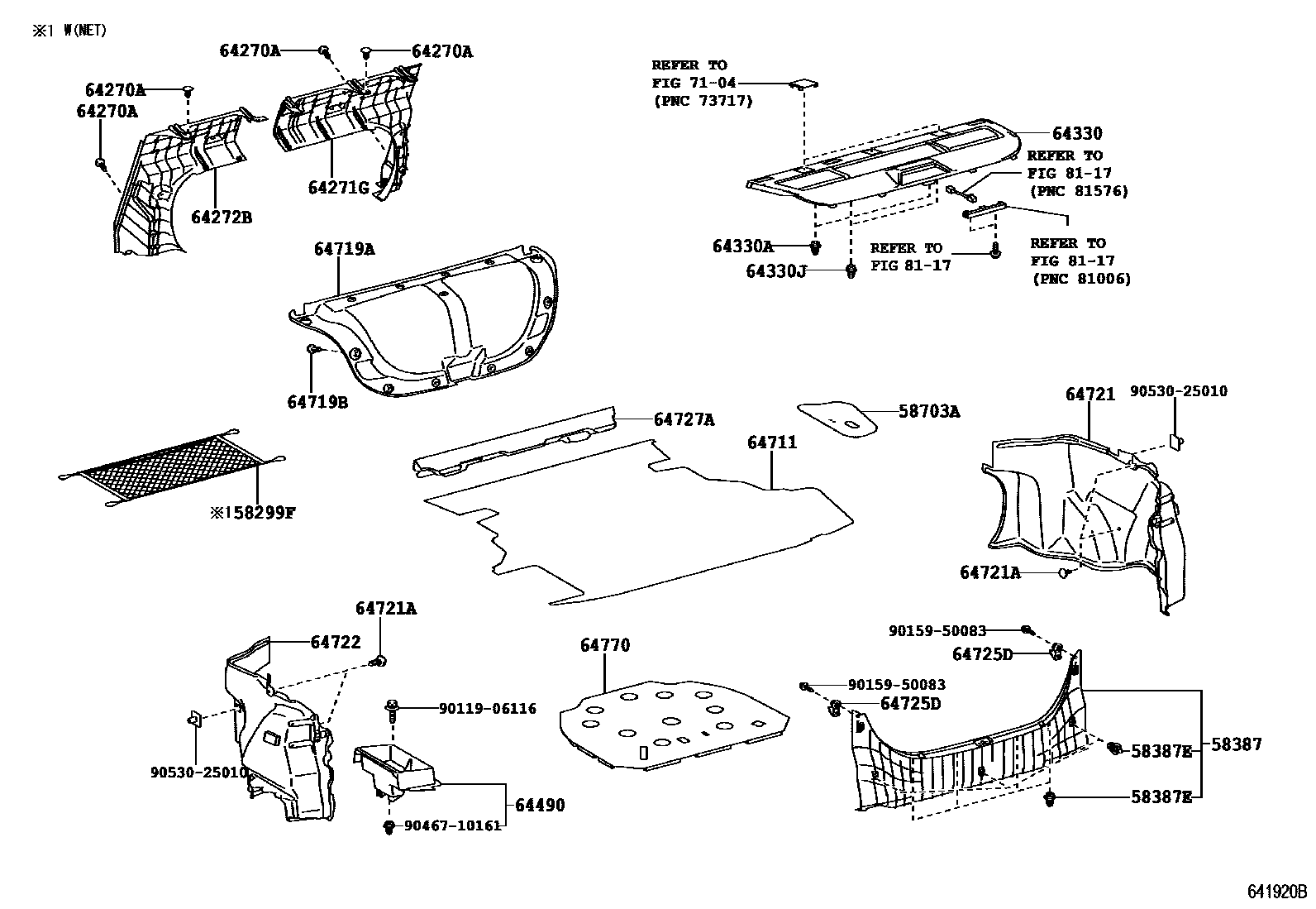 Toyota CAMRY 杂物箱板和行李箱垫 EPC diagram — 641920B