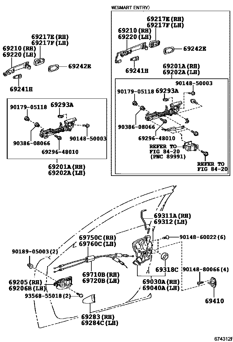 Toyota CAMRY 前门锁和车门把手 EPC diagram — 674312F