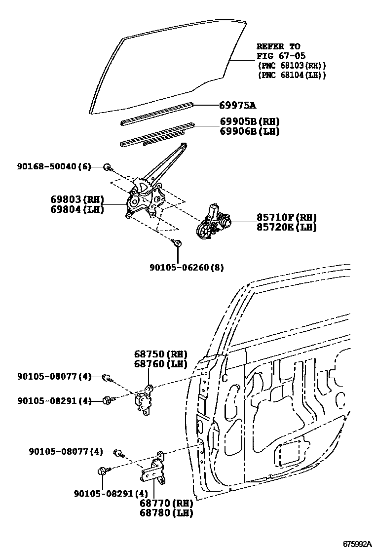 Toyota CAMRY 后门车窗升降器和合页 EPC diagram — 675992A