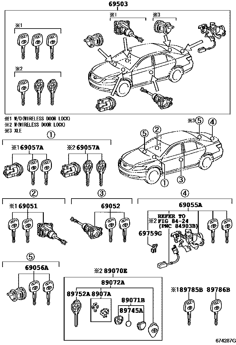 Toyota CAMRY 锁芯组件 EPC diagram — 674287G