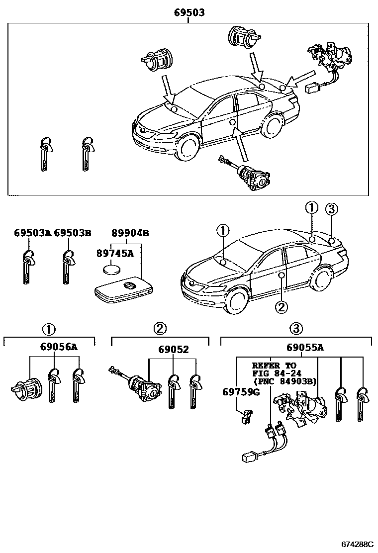 Toyota CAMRY 锁芯组件 EPC diagram — 674288C