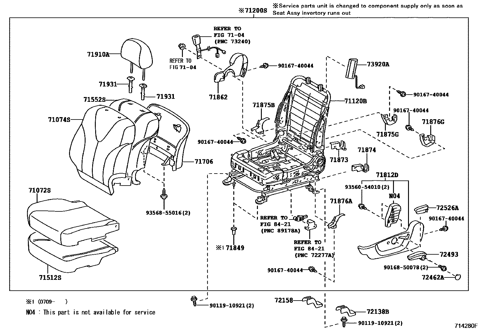 Toyota CAMRY 前排座椅和座椅滑轨 EPC diagram — 714280F