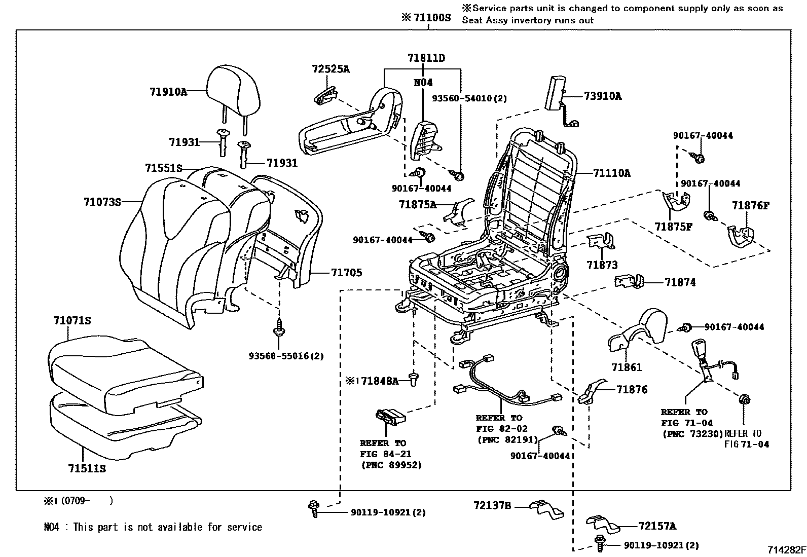 Toyota CAMRY 前排座椅和座椅滑轨 EPC diagram — 714282F