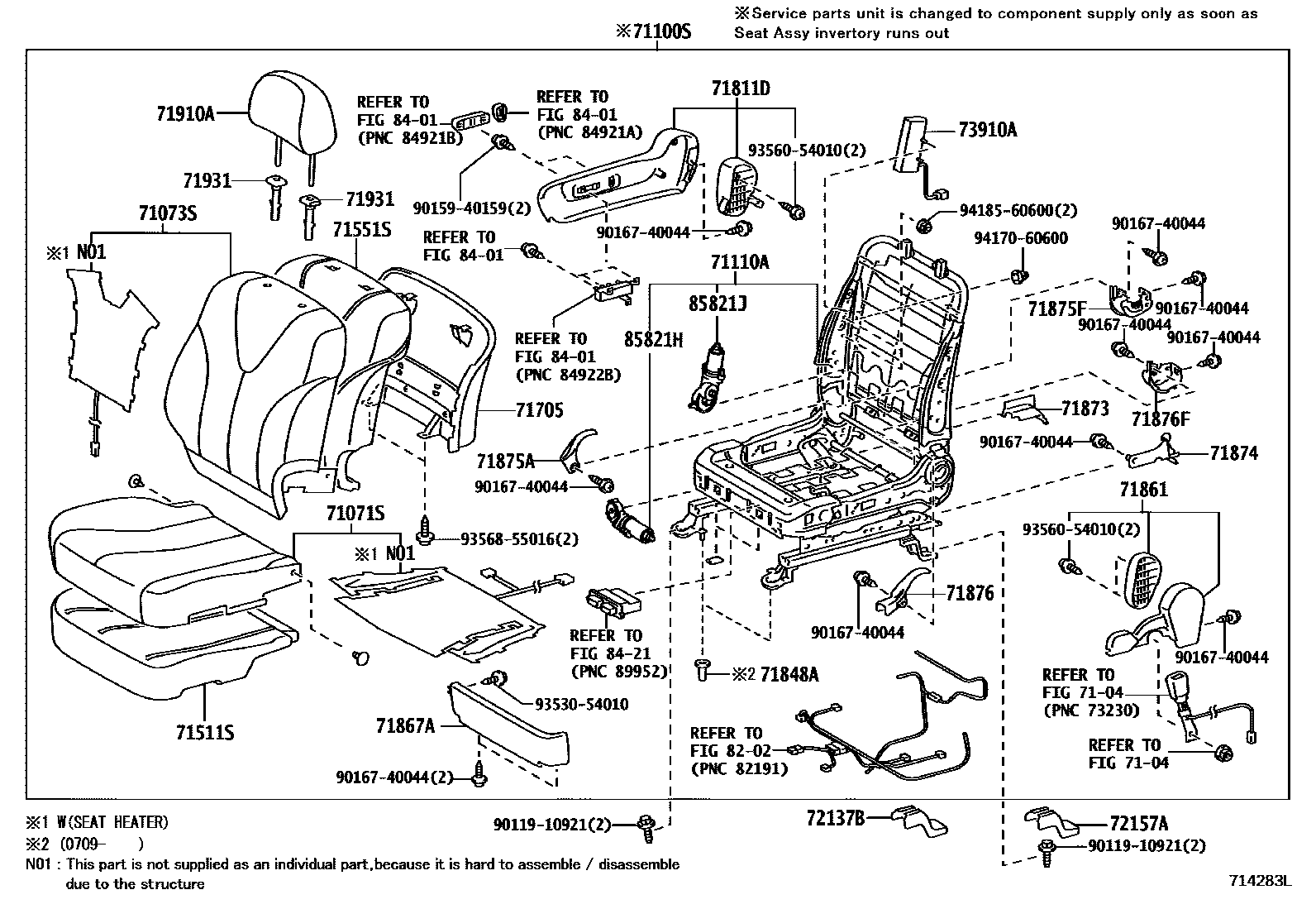 Toyota CAMRY 前排座椅和座椅滑轨 EPC diagram — 714283L