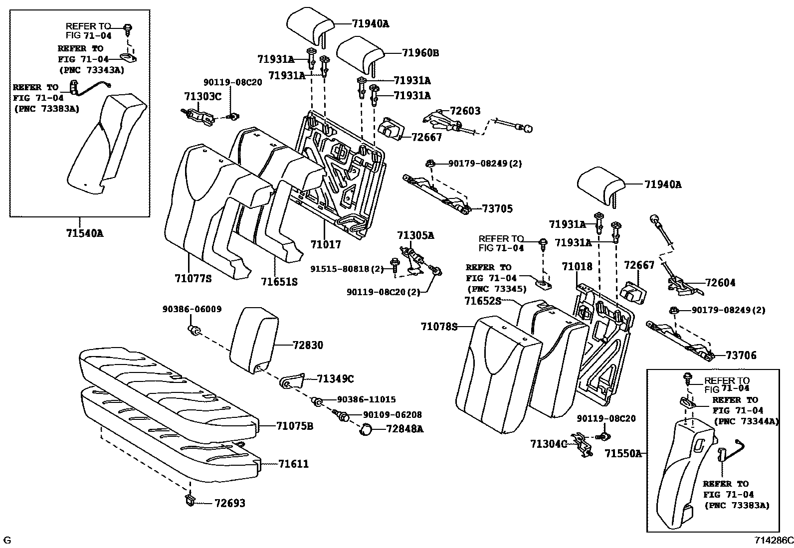 Toyota CAMRY 后排座椅和座椅滑轨 EPC diagram — 714286C