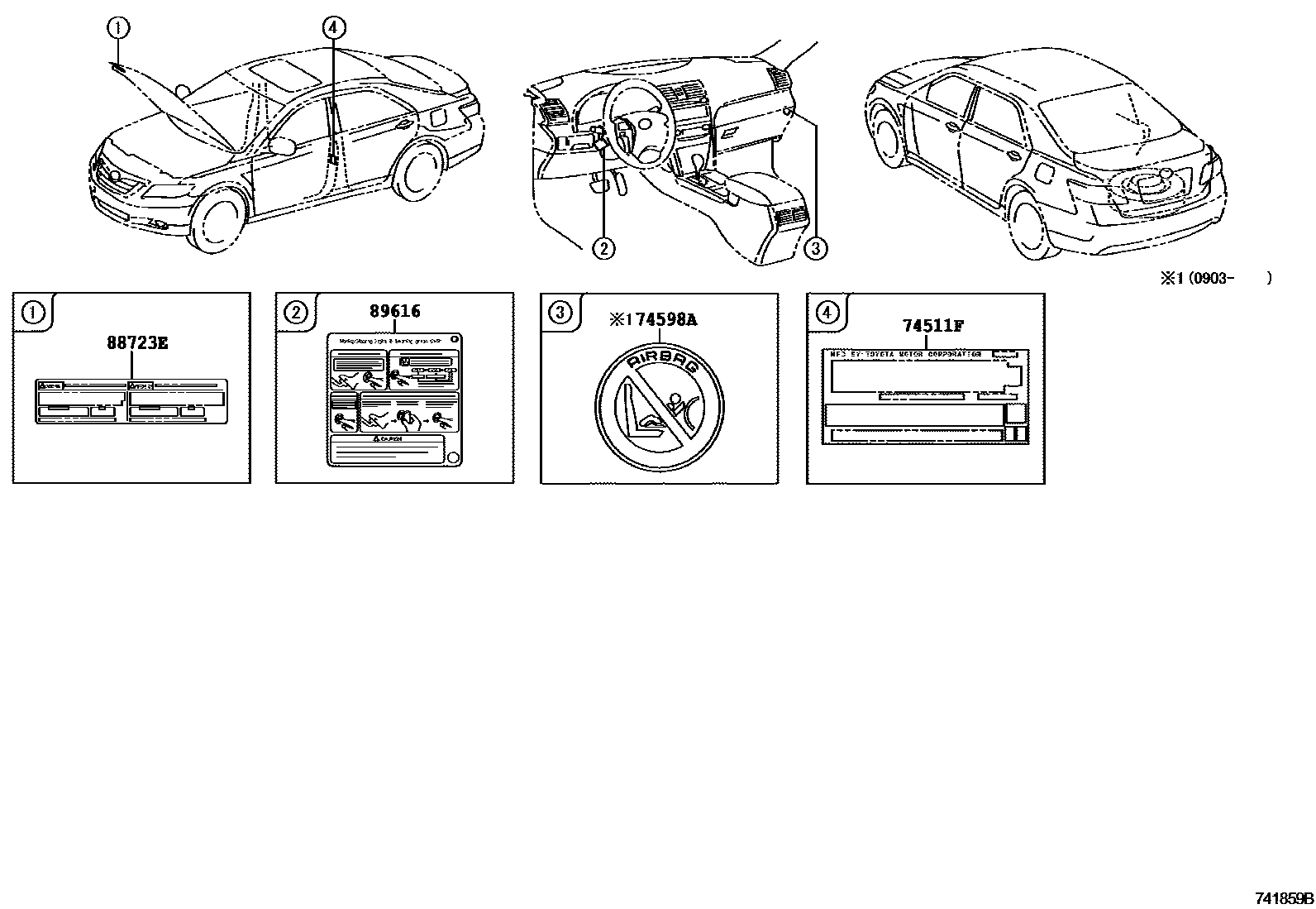 Toyota CAMRY 警示铭牌(车外和车内) EPC diagram — 741859B