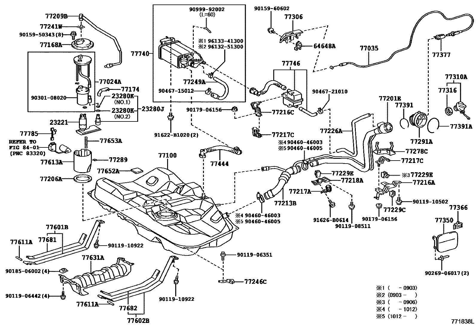 Toyota CAMRY 燃油箱和燃油管 EPC diagram — 771838L
