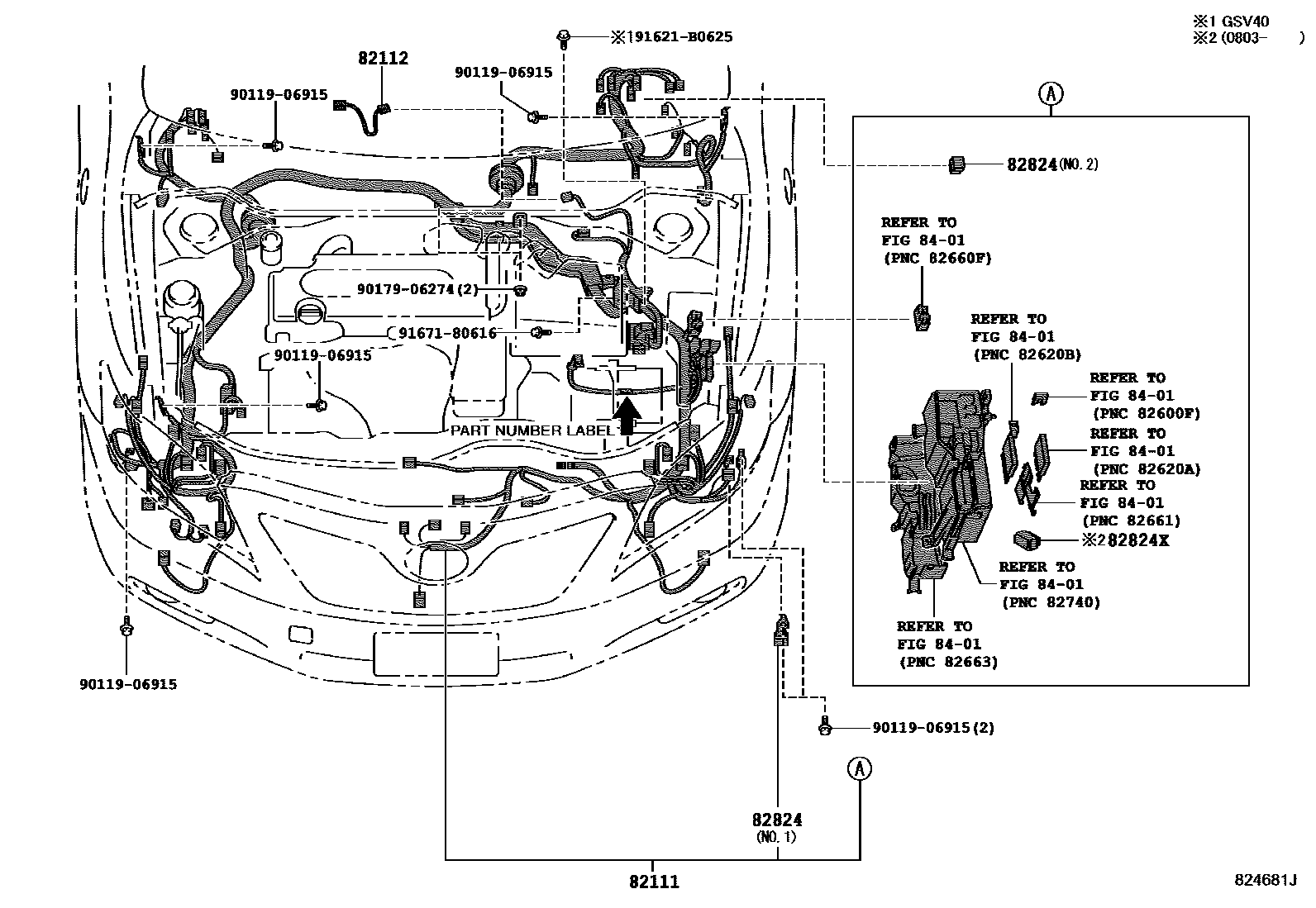 Toyota CAMRY 线束和卡夹 EPC diagram — 824681J