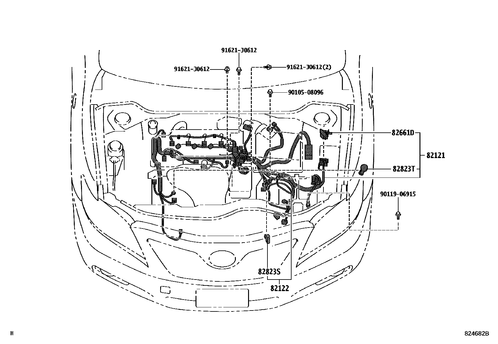 Toyota CAMRY 线束和卡夹 EPC diagram — 824682B