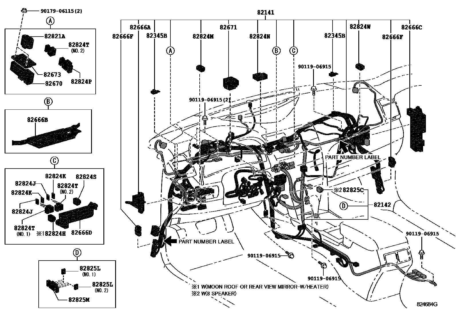 Toyota CAMRY 线束和卡夹 EPC diagram — 824684G