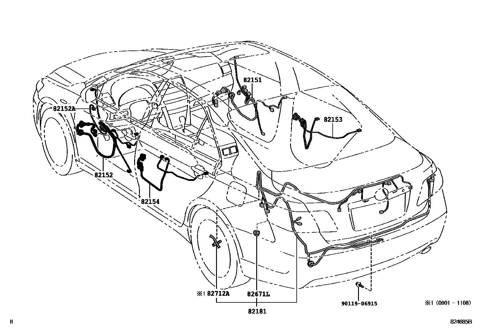 Toyota CAMRY 线束和卡夹 EPC diagram — 824685B