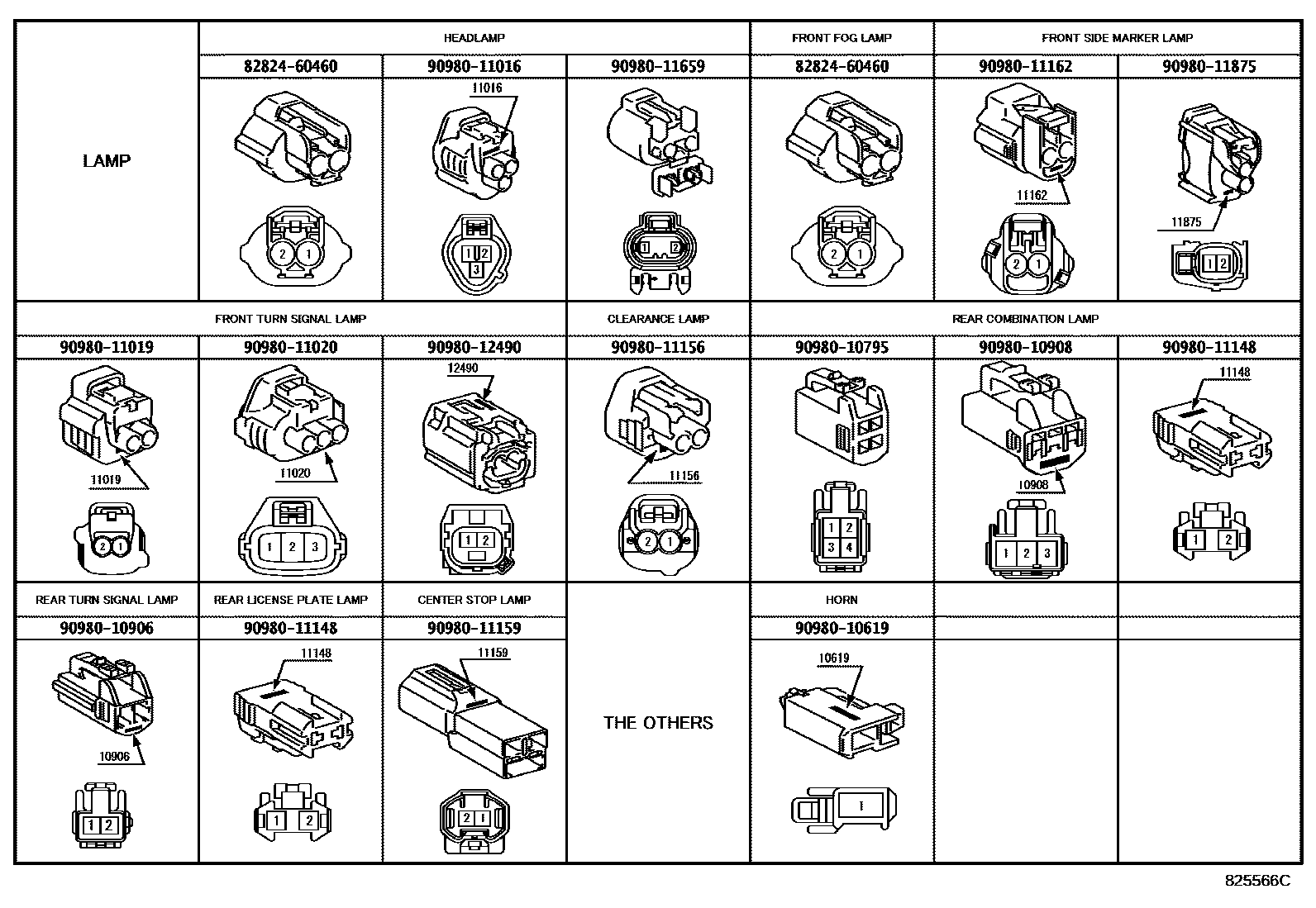 Toyota CAMRY 线束和卡夹 EPC diagram — 825566C