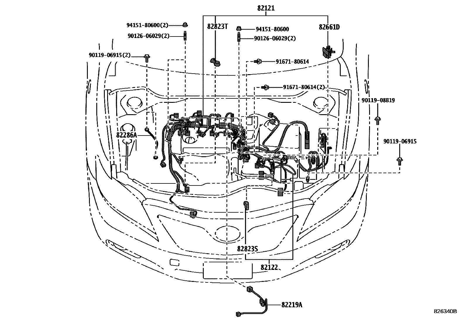 Toyota CAMRY 线束和卡夹 EPC diagram — 826340B