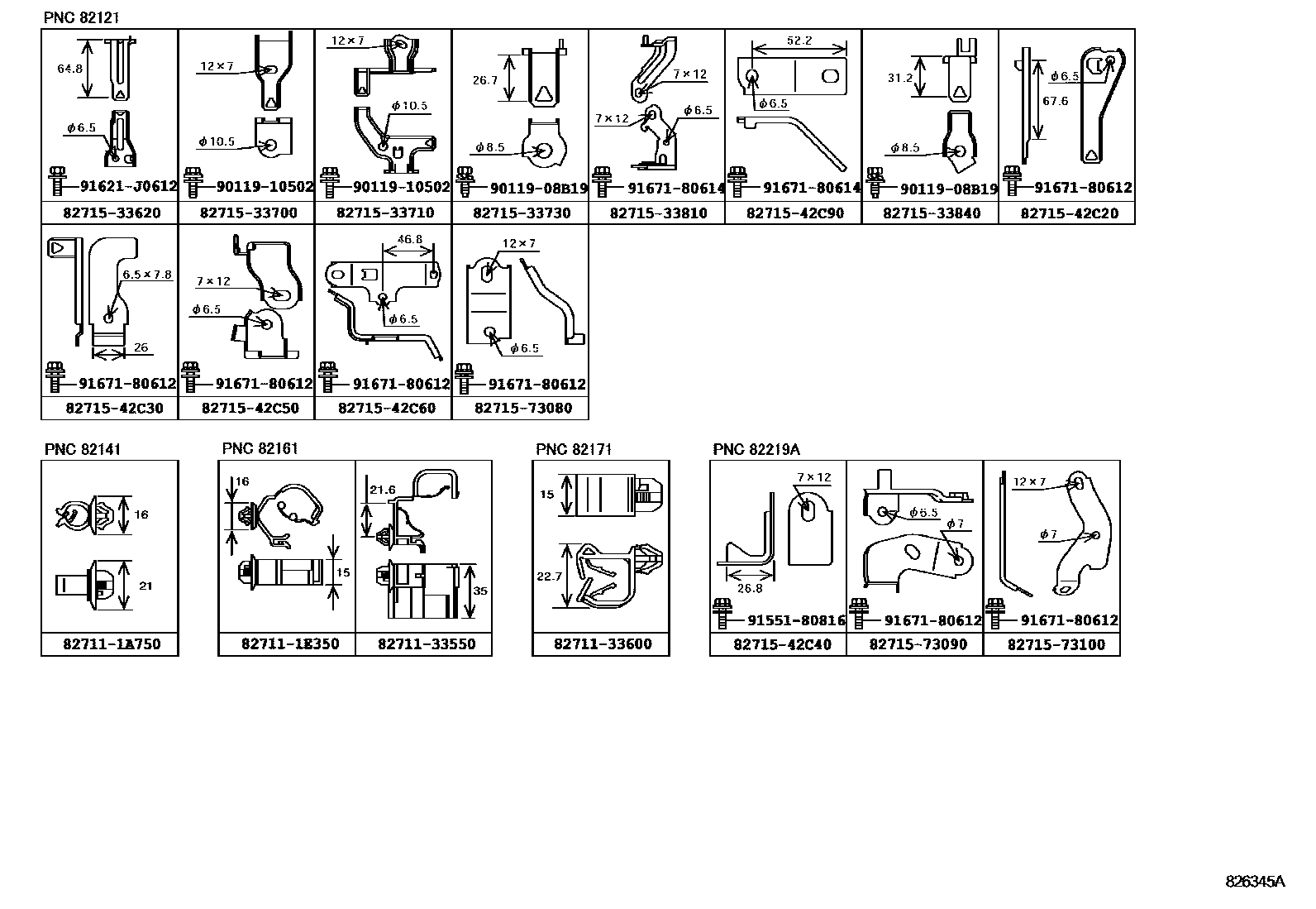 Toyota CAMRY 线束和卡夹 EPC diagram — 826345A