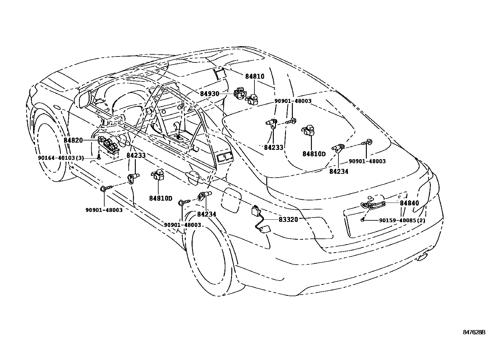 Toyota CAMRY 开关和继电器和ECU EPC diagram — 847628B