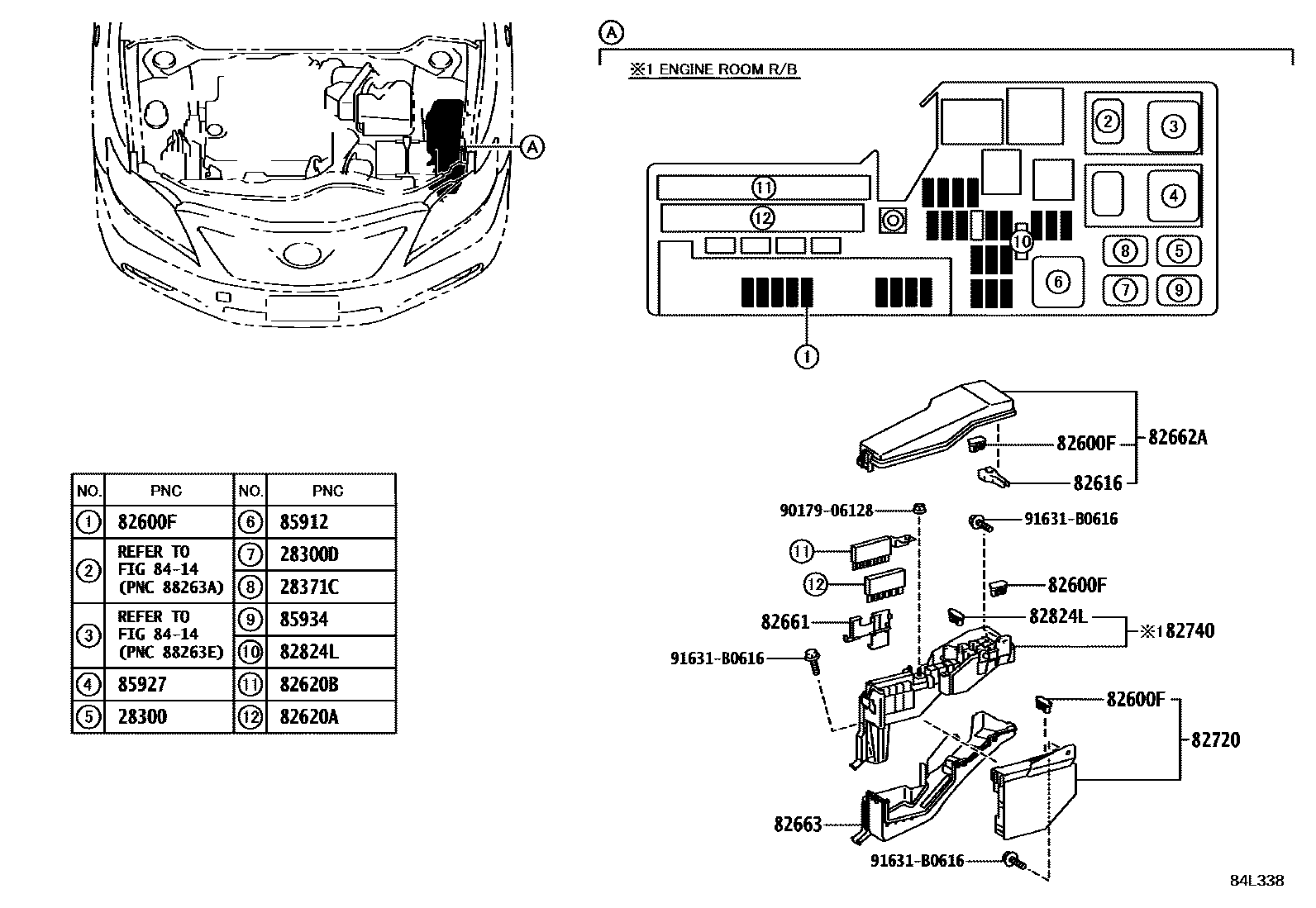 Toyota CAMRY 开关和继电器和ECU EPC diagram — 84L338