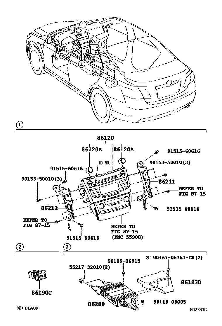 Toyota CAMRY 收音机、放大器和冷凝器 EPC diagram — 862731C