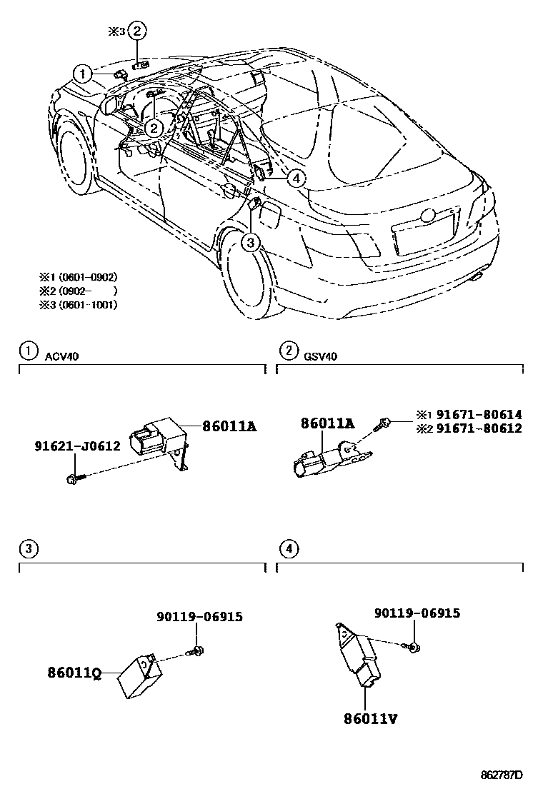 Toyota CAMRY 收音机、放大器和冷凝器 EPC diagram — 862787D
