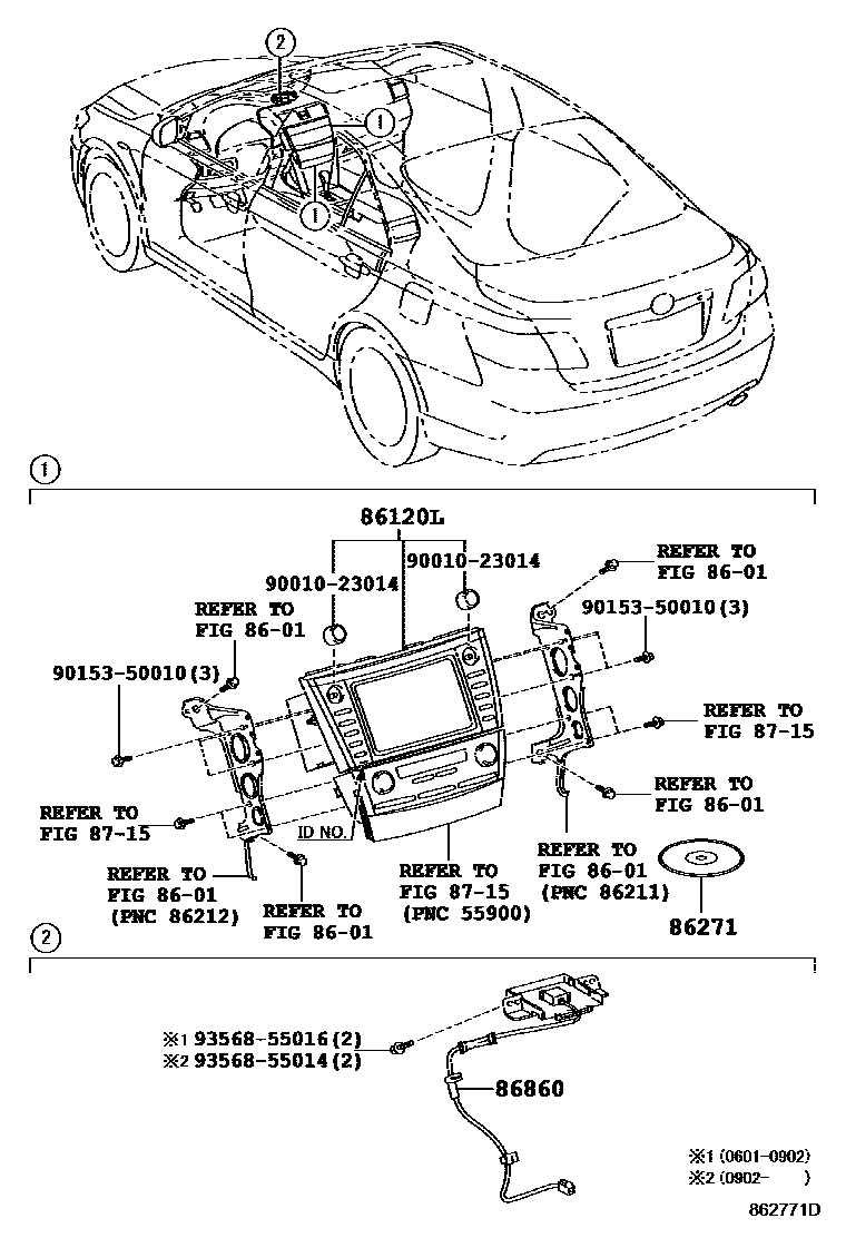 Toyota CAMRY 导航和前监视器显示屏 EPC diagram — 862771D