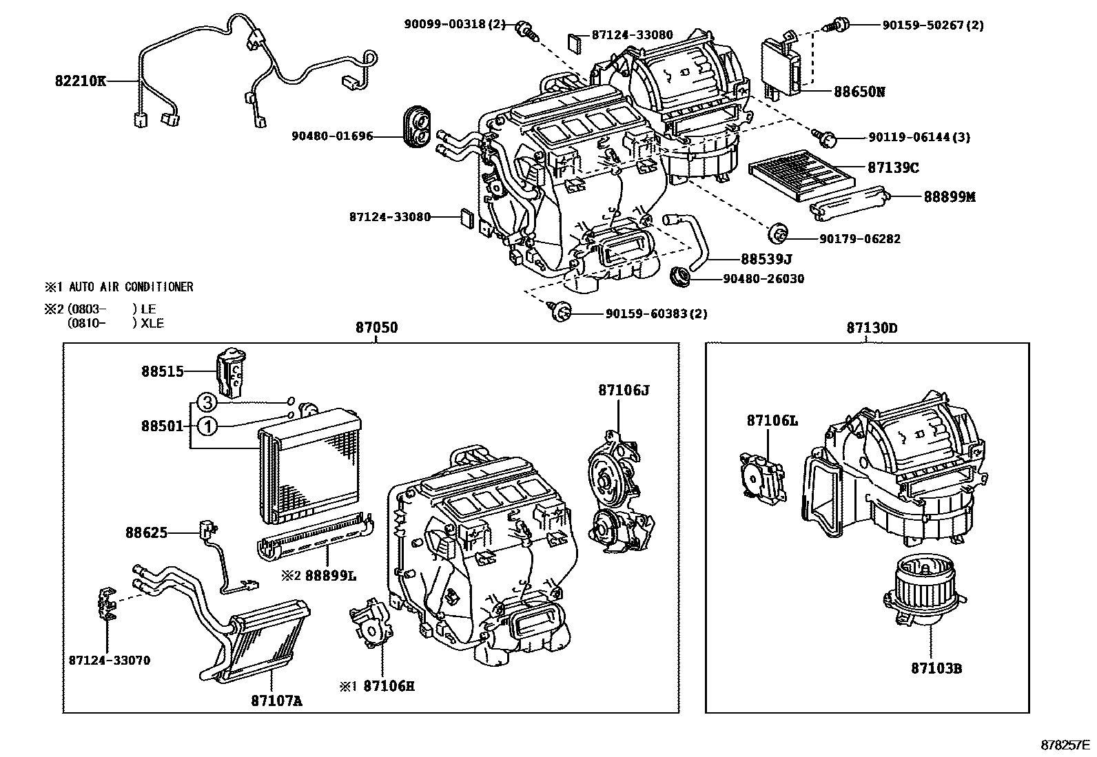 Toyota CAMRY 暖风和空调系统 - 冷却器组件 EPC diagram — 878257E