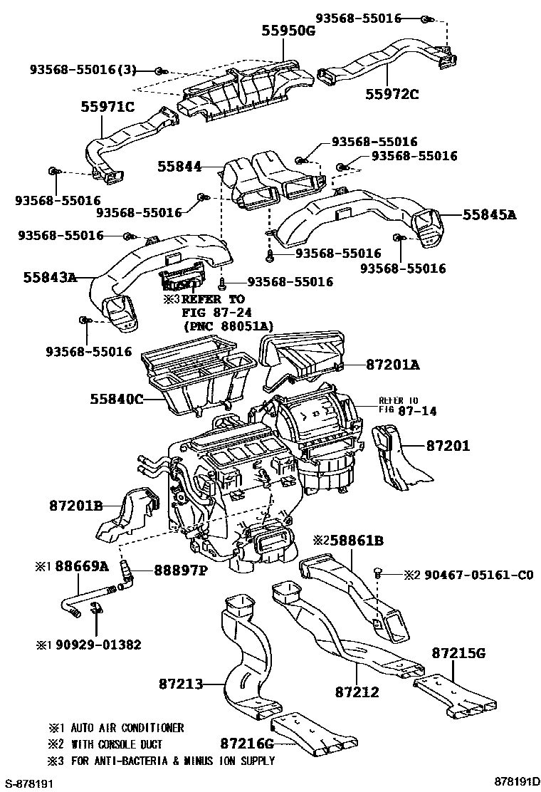 Toyota CAMRY 暖风和空调系统 - 控制器和风管 EPC diagram — 878191D