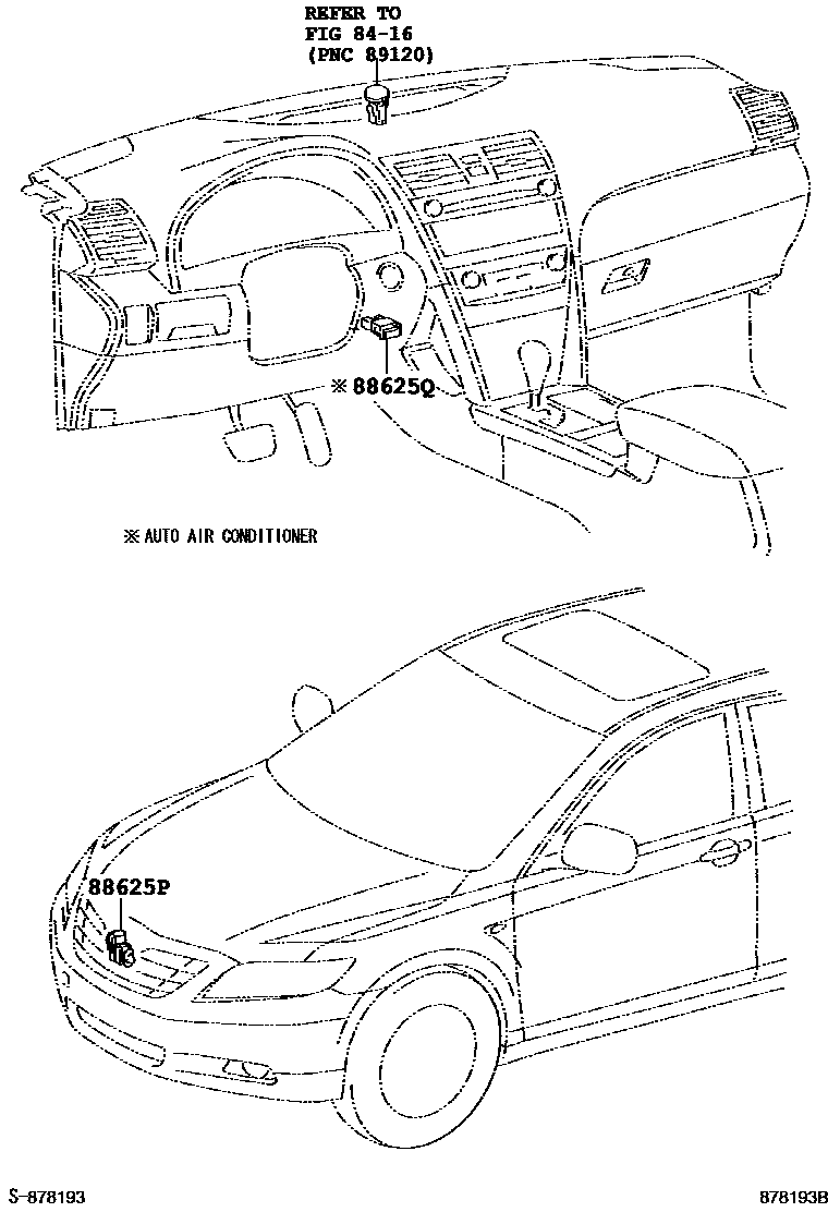 Toyota CAMRY 暖风和空调系统 - 控制器和风管 EPC diagram — 878193B