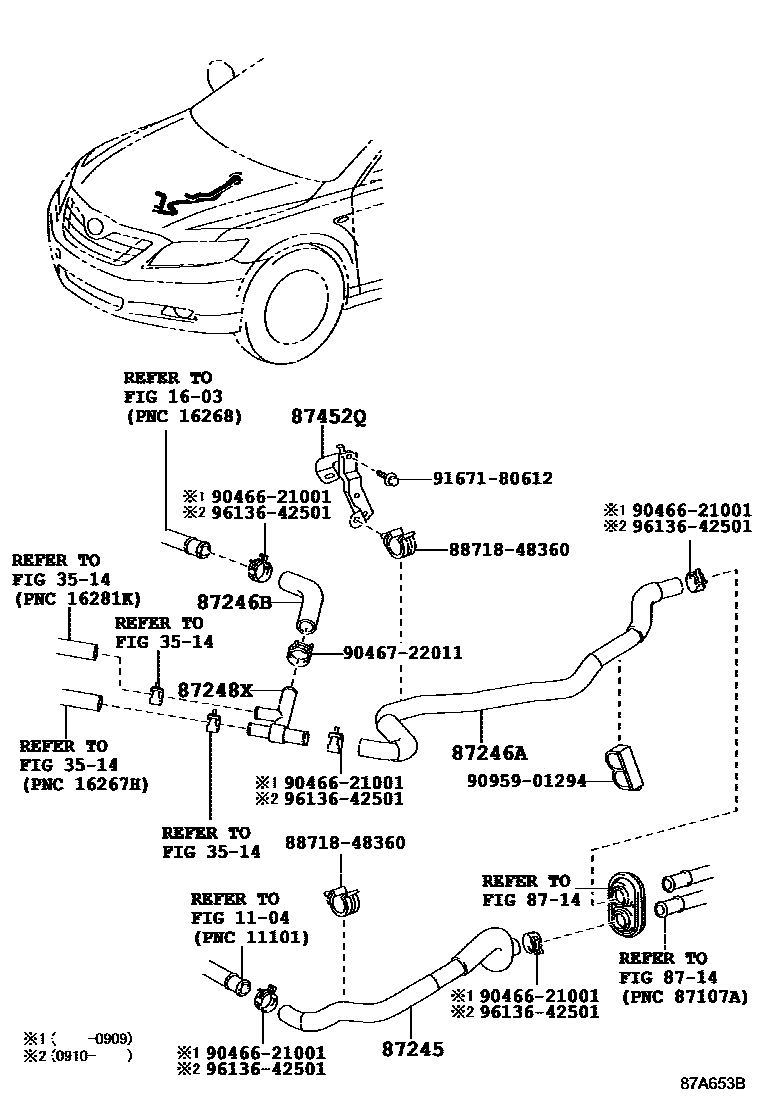 Toyota CAMRY 暖风和空调系统 - 水管 EPC diagram — 87A653B