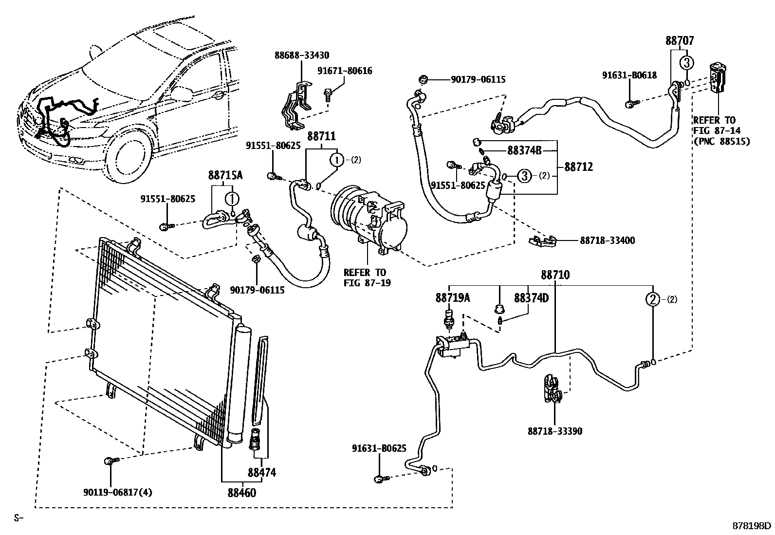 Toyota CAMRY Heating & Air Conditioning - Cooler Piping EPC diagram — 878198D