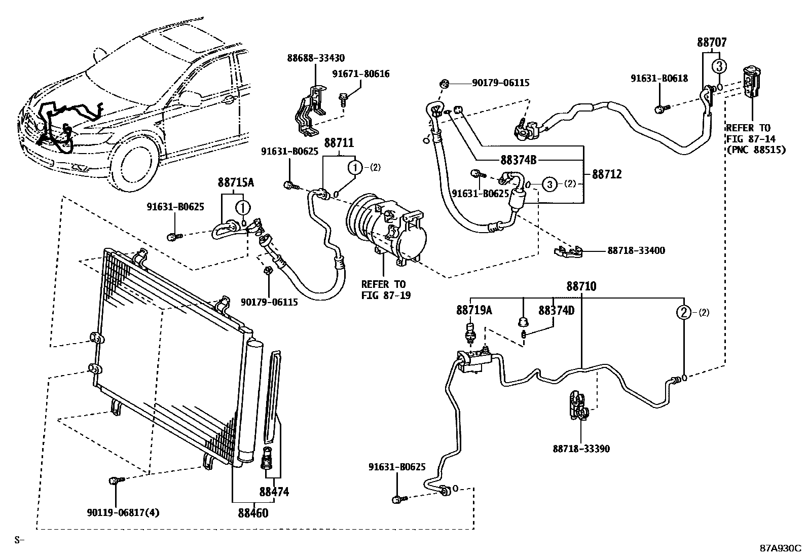 Toyota CAMRY Heating & Air Conditioning - Cooler Piping EPC diagram — 87A930C