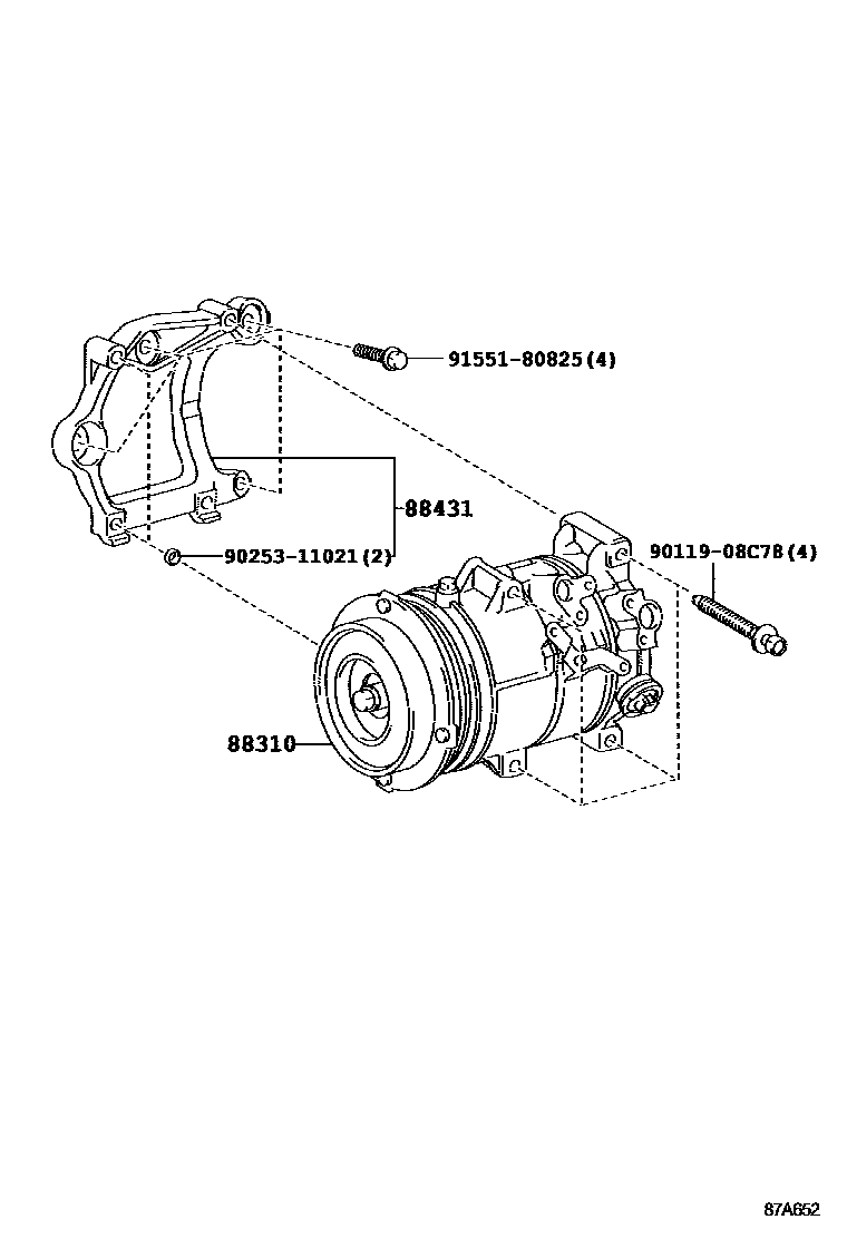 Toyota CAMRY Heating & Air Conditioning - Compressor EPC diagram — 87A652