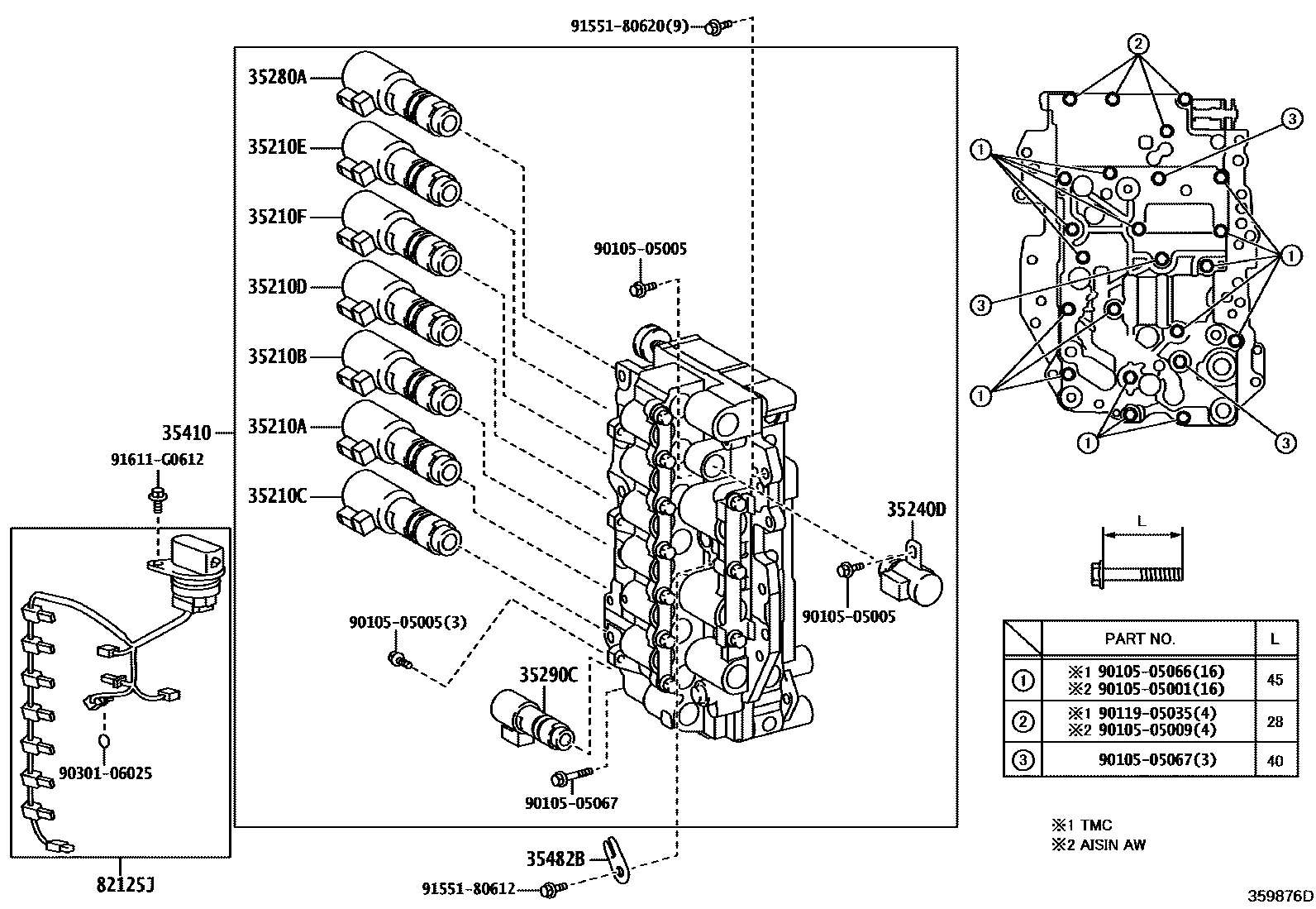 Toyota CAMRY 阀体和滤油网(ATM) EPC diagram — 359876D