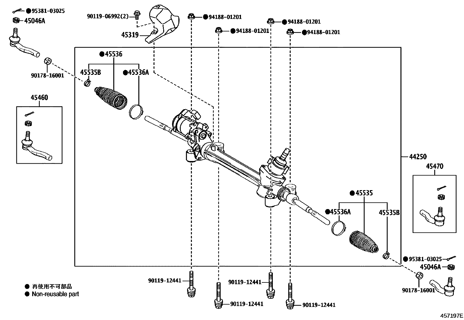 Toyota CAMRY 前转向齿轮和连杆 EPC diagram — 457197E