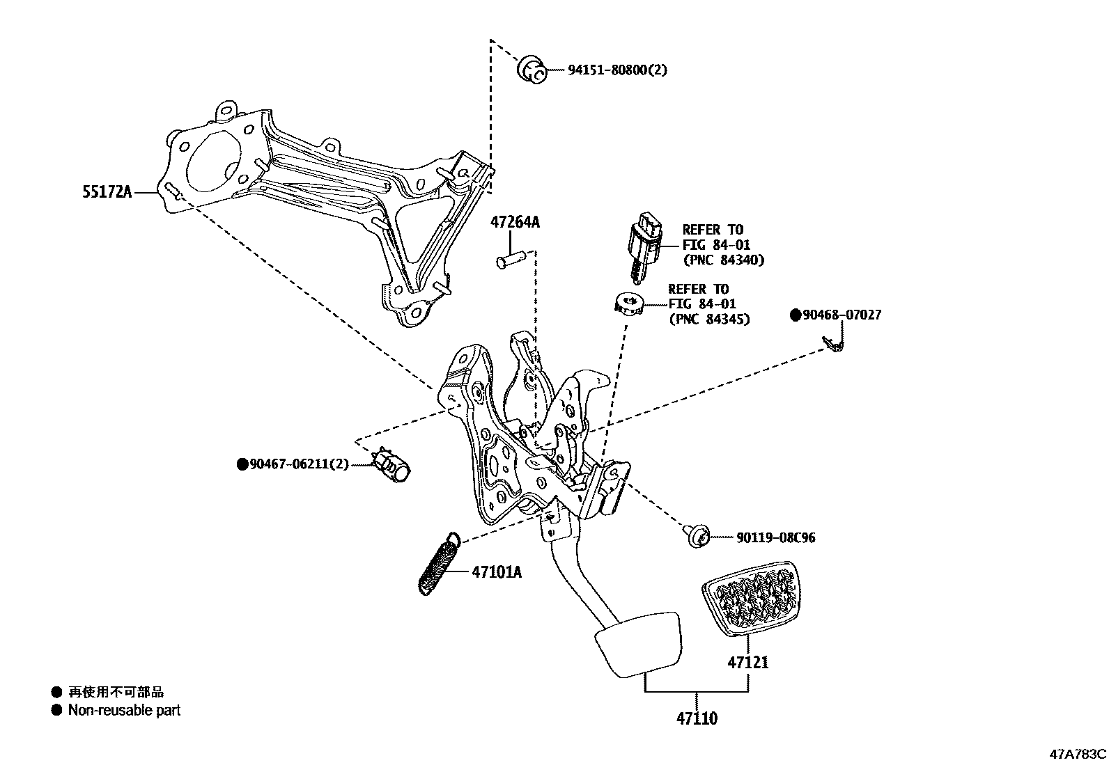 Toyota CAMRY Brake Pedal & Bracket EPC diagram — 47A783C
