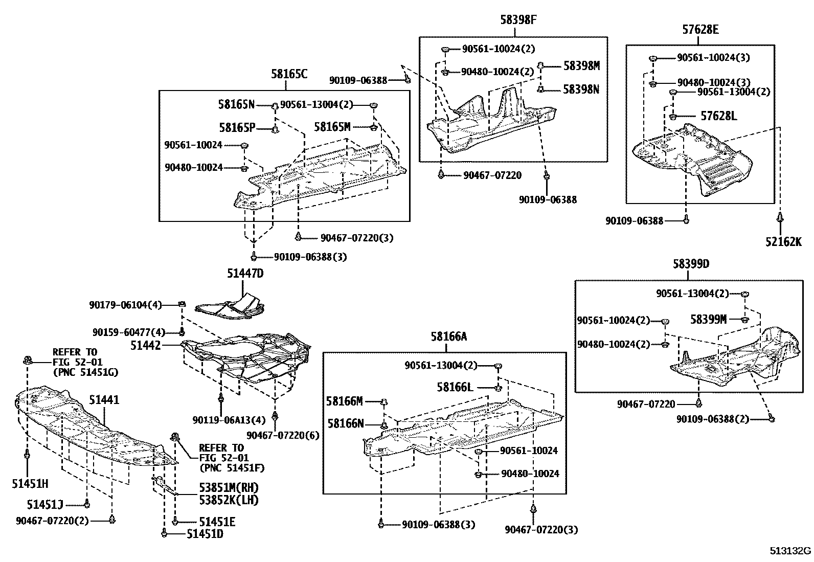 Toyota CAMRY 悬架横梁和发动机底罩 EPC diagram — 513132G
