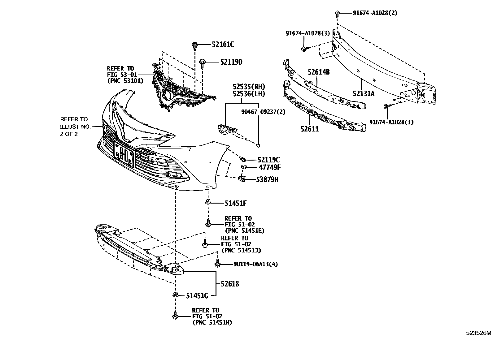 Toyota CAMRY 前保险杠及附件 EPC diagram — 523526M