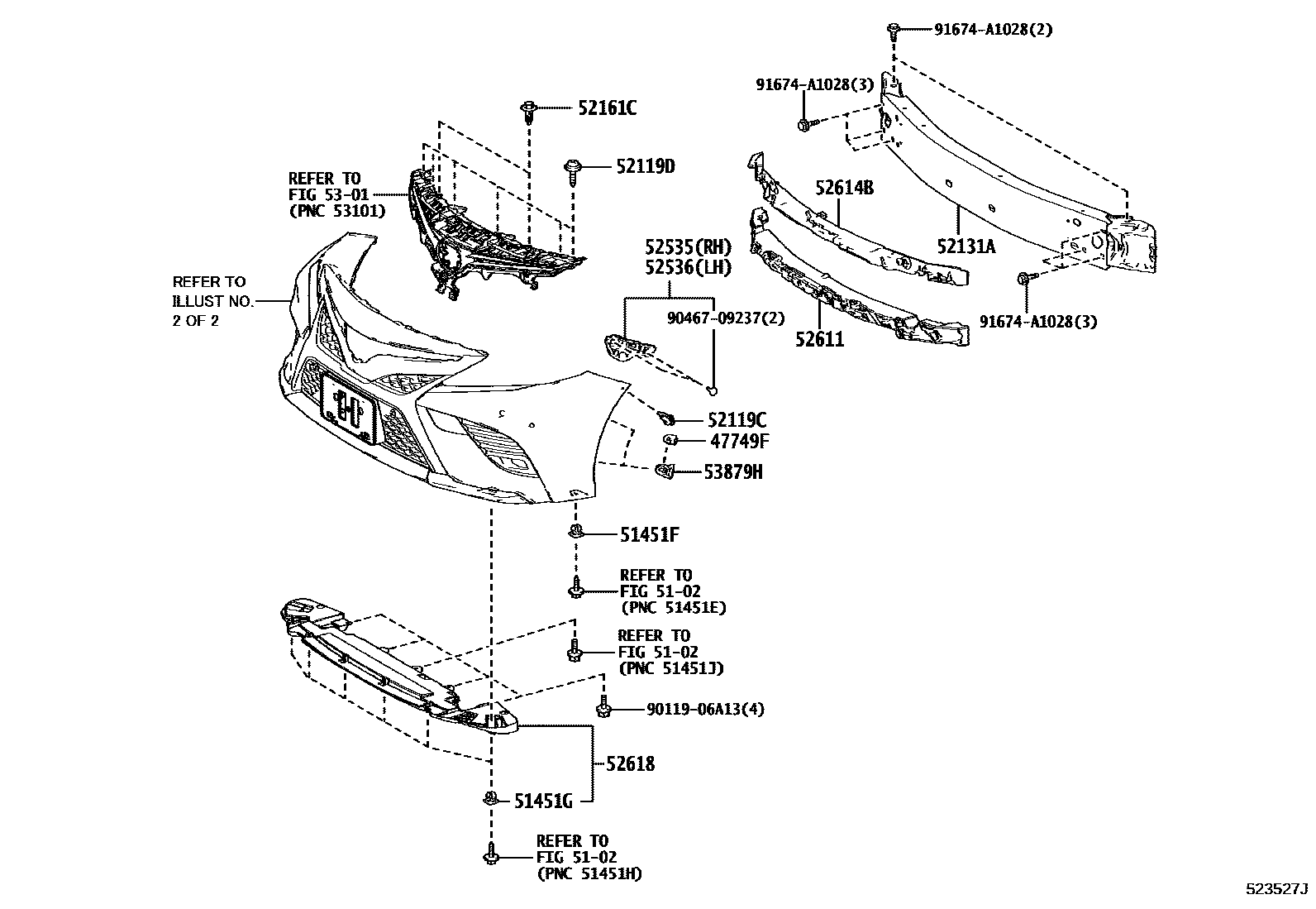 Toyota CAMRY 前保险杠及附件 EPC diagram — 523527J