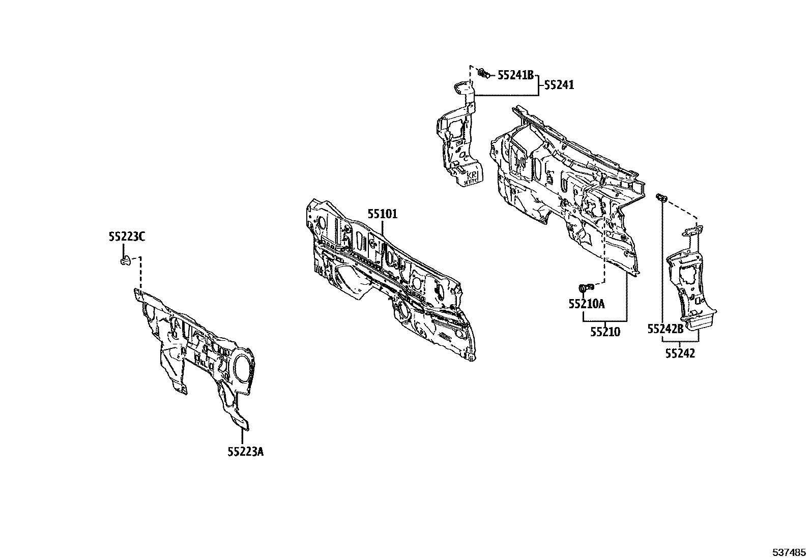 Toyota CAMRY 前翼子板挡泥板和前围板 EPC diagram — 537485