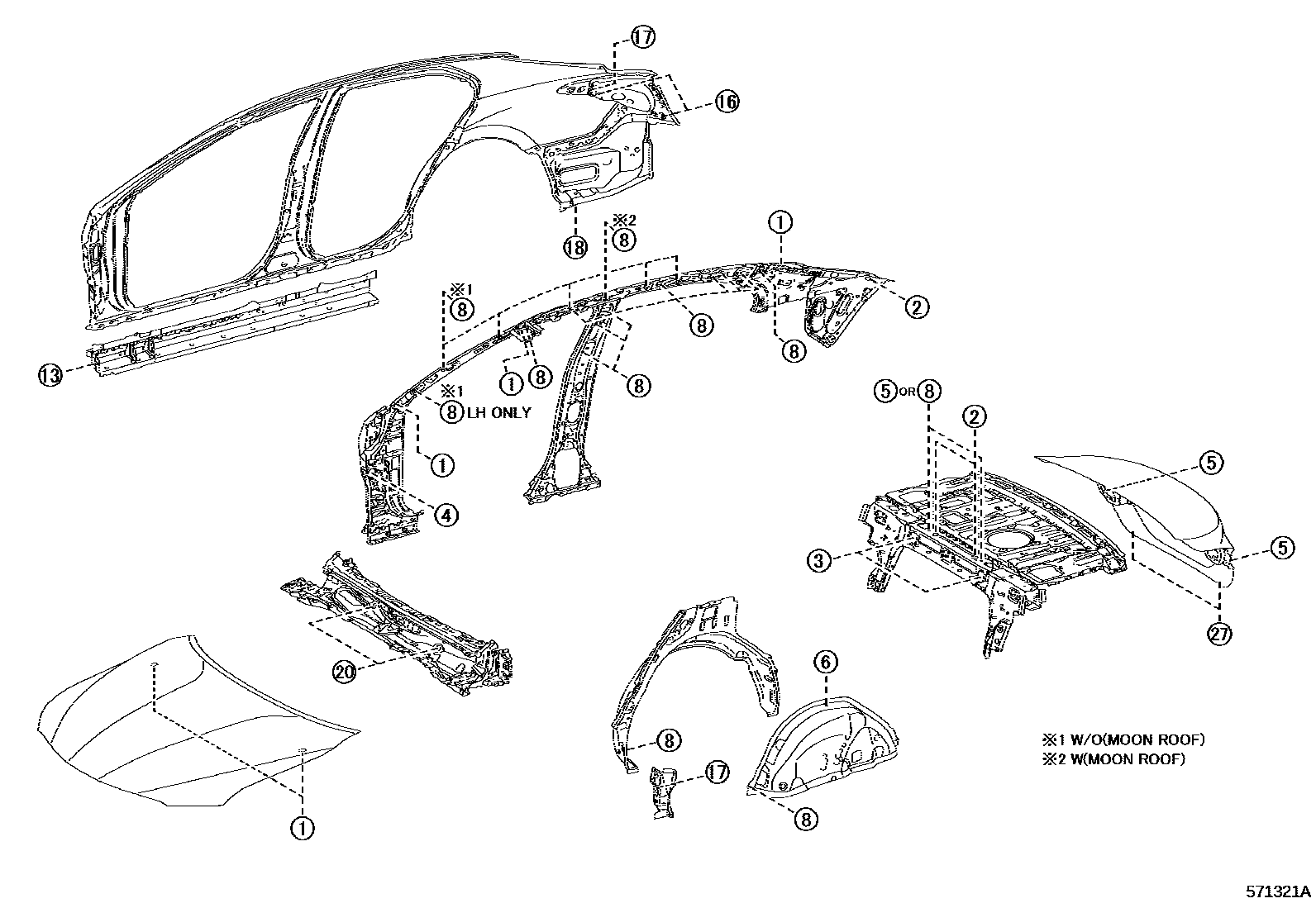 Toyota CAMRY hole plug EPC diagram — 571321A