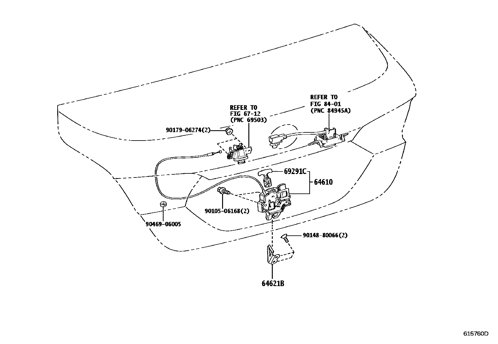 Toyota CAMRY 行李箱门和行李箱锁 EPC diagram — 615760D