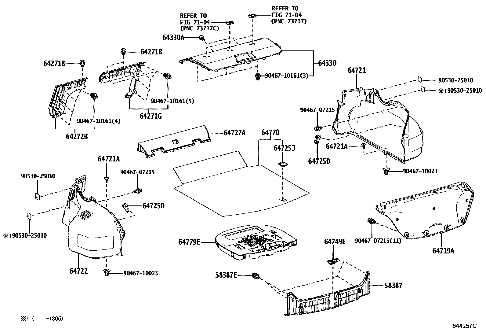 Toyota CAMRY 杂物箱板和行李箱垫 EPC diagram — 644157C