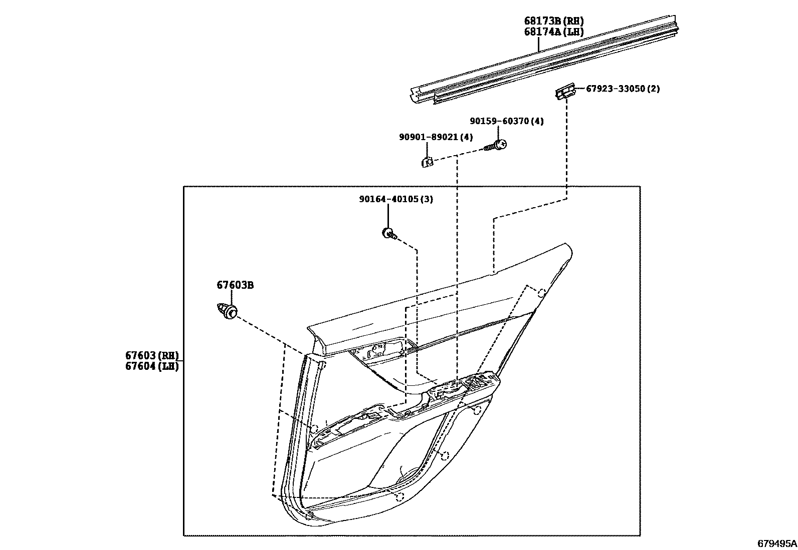 Toyota CAMRY 后门板和后门玻璃 EPC diagram — 679495A