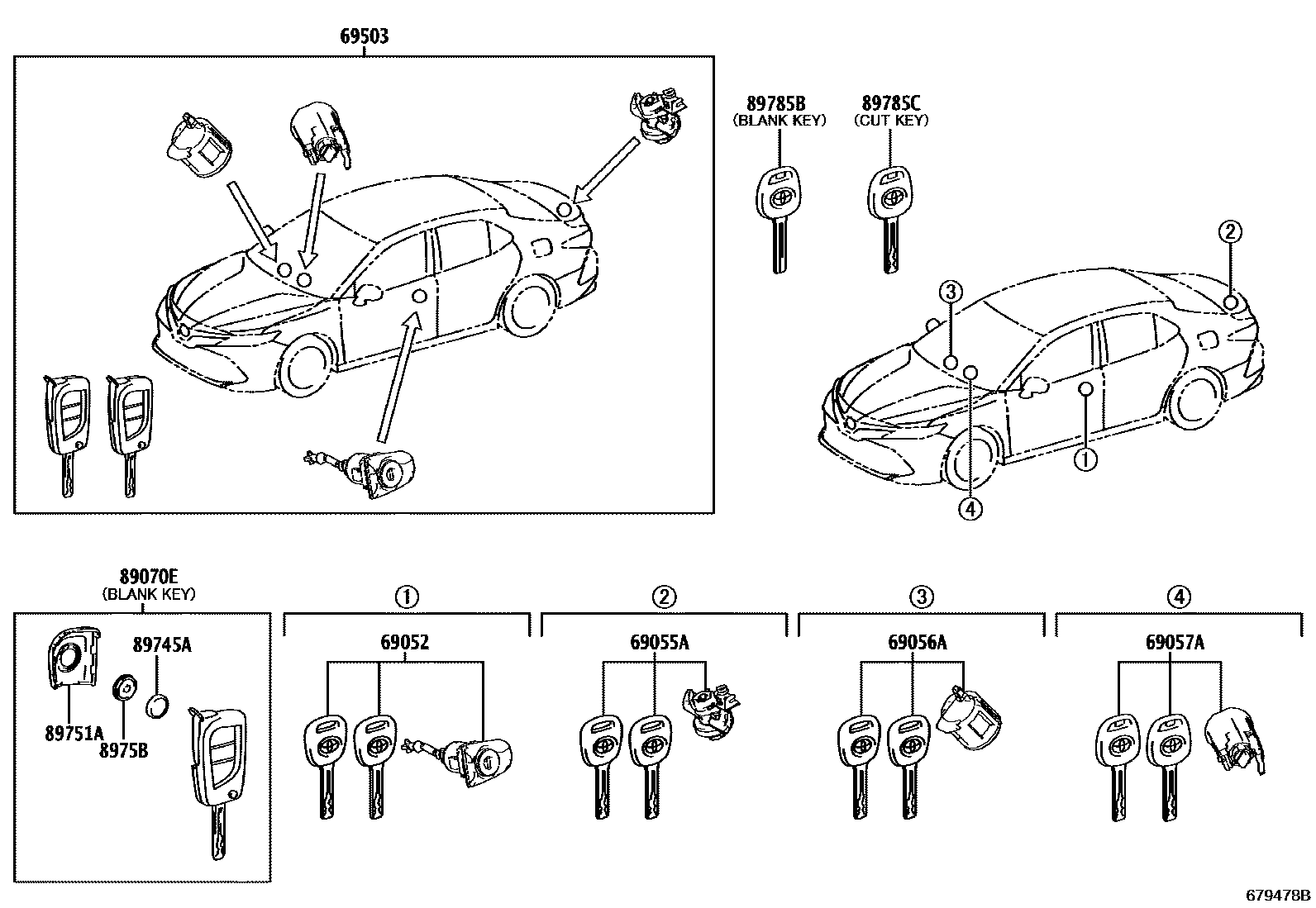 Toyota CAMRY 锁芯组件 EPC diagram — 679478B