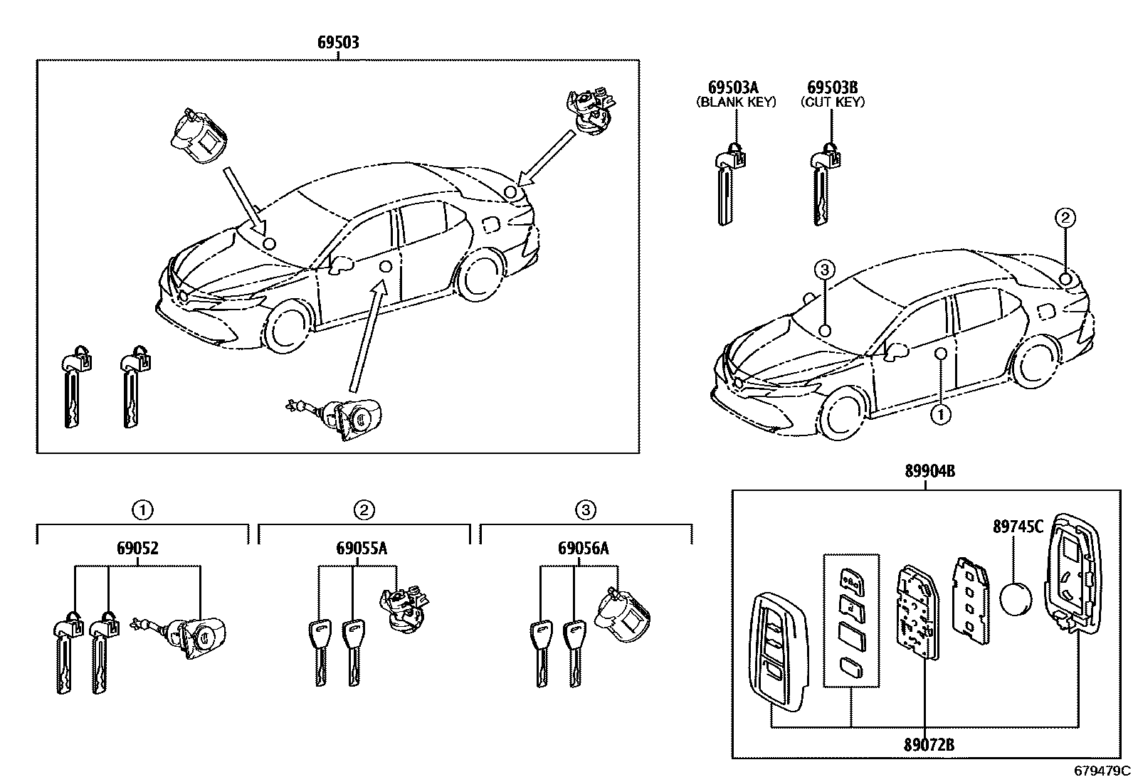 Toyota CAMRY 锁芯组件 EPC diagram — 679479C