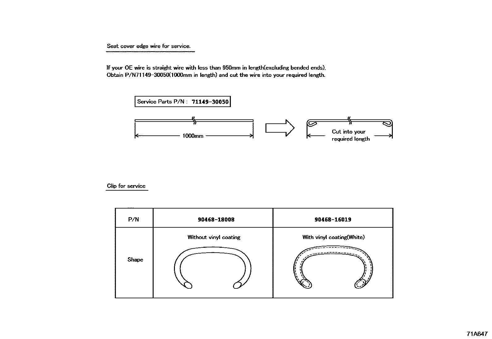 Toyota CAMRY 前排座椅和座椅滑轨 EPC diagram — 71A647