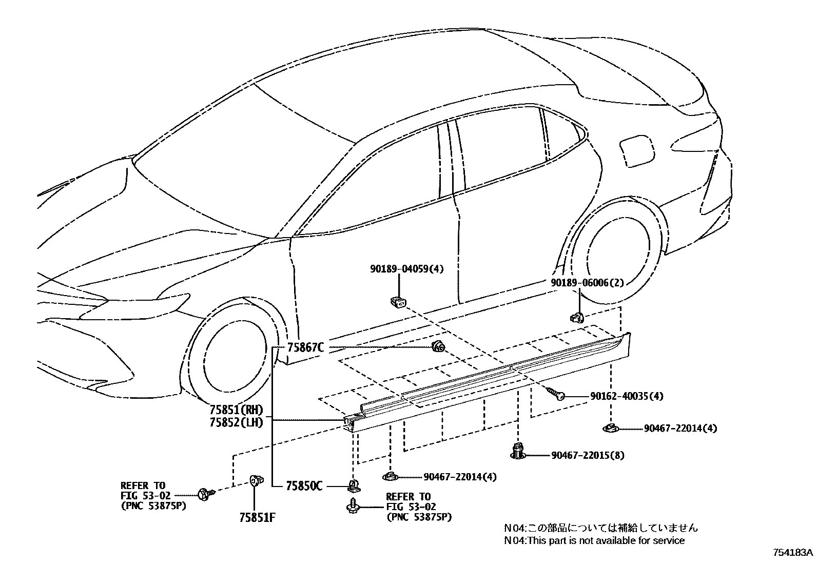 Toyota CAMRY 侧防护条 EPC diagram — 754183A